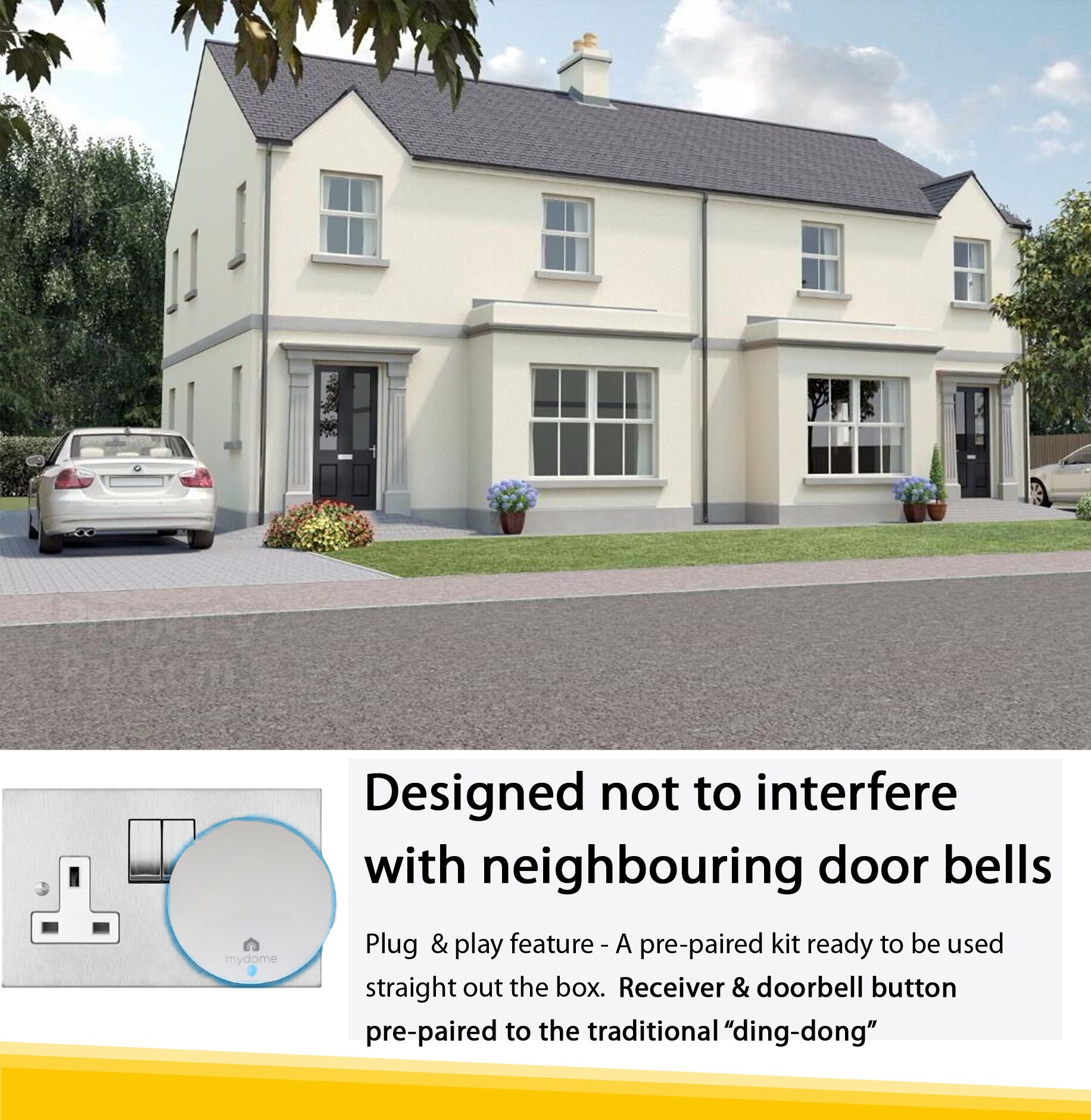 Wireless Doorbell Alarm Touch Button 52 Melodies 3 Volume Level LED Door  Bell UK